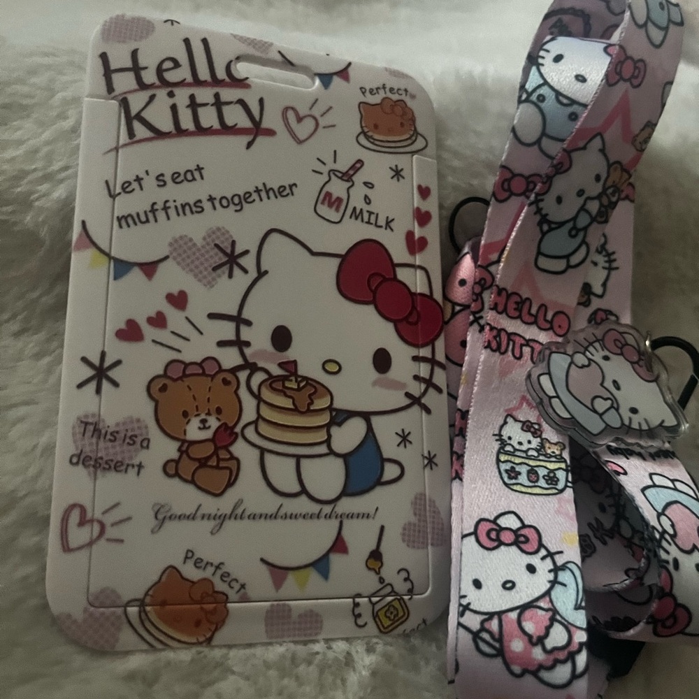 Hello Kitty Pink Card Holder Lanyard with Dessert Artwork